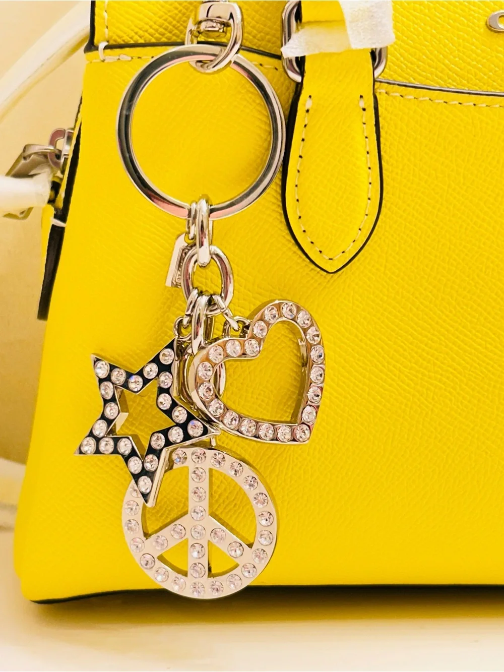 RARE Coach Y2K Swarovski Star Heart & Peace Sign Keychain/ Bag Charm